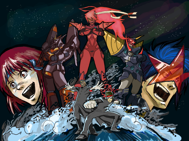 simon,takaya noriko,gurren-lagann,buster machine 7,lord genome